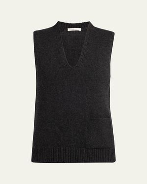 The Row Marte V-Neck Cashmere Sweater Vest - Black