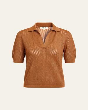 Diane von Furstenberg Maren Shimmer Mesh Knit Sweater - Brown