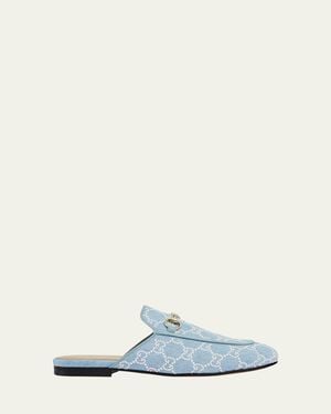 Gucci Princetown Pearly Gg Denim Mules - White