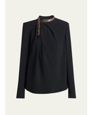 Tom Ford Asymmetric Golden Collar Top - Blue