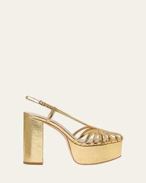 Loeffler Randall 120Mm Isabella Lattice Metallic Leather Platform Sandals - Natural