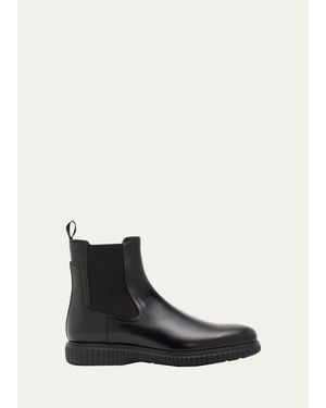 Ferragamo Santo Leather Rubber-Sole Chelsea Boots - Black
