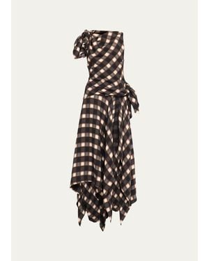 Monse Knotted Plaid Silk Midi Dress - White