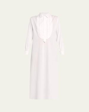 SEBLINE Painters Pintuck Bib Cotton Midi Dress - Natural