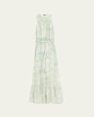 Kiton Check Silk Tie-Waist Tiered Maxi Dress - White