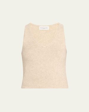 Brandon Maxwell Reese V-Neck Cashmere Knit Tank Top - Natural