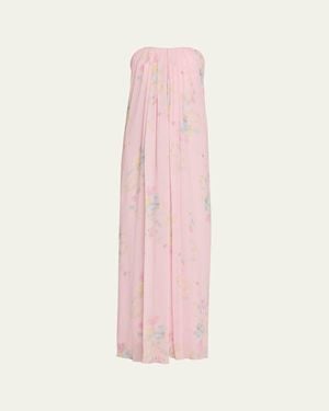 LoveShackFancy Emara Strapless Floral Chiffon Gown - Pink