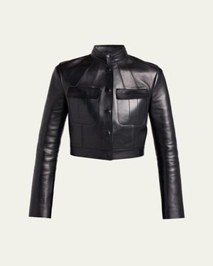 Tom Ford Nappa Leather Single-Breasted Crop Jacket - Blue