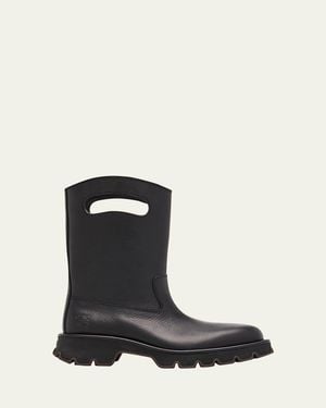 Loewe Bobby Leather Calf-High Boots With Cut-Out Handles - Black