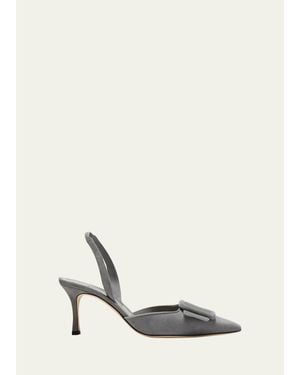 Manolo Blahnik Maysli Suede Buckle Halter Pumps - White