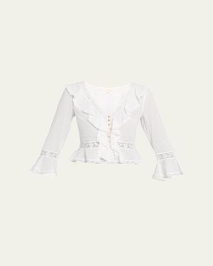 LoveShackFancy Olenna Cotton Victorian Ruffle Top - Natural