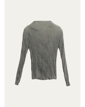 Issey Miyake Chiffon Twist Long-Sleeve High-Neck Top - Gray