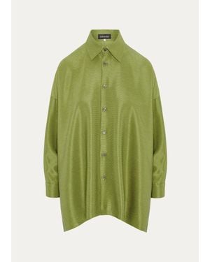 Eskandar Wide A-Line Shirt With Collar - Green