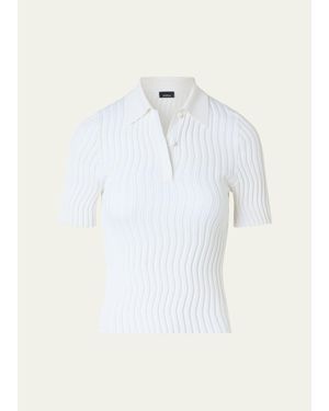 Akris Zigzag Rib Knit Short-Sleeve Polo Sweater - White