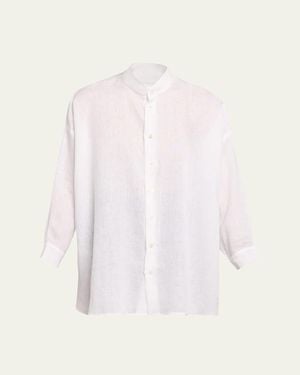 Eskandar Wide A-Line Collarless Classic Shirt - White