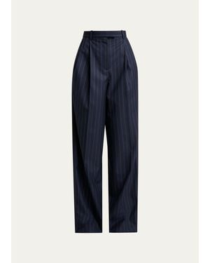 Givenchy Striped Pleated Wool-Cashmere Pants - Blue