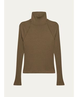 Helmut Lang Rib-Knit Shrug Turtleneck - Green