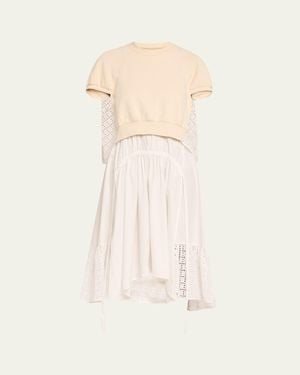 3.1 Phillip Lim Mixed-Media Broderie Anglaise Midi Dress - Natural