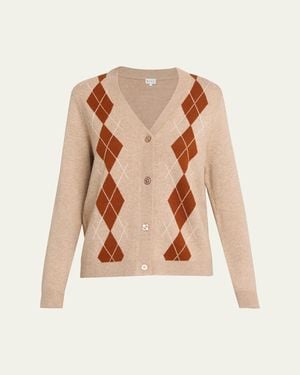 Kule Argyle V-Neck Cardigan - Natural
