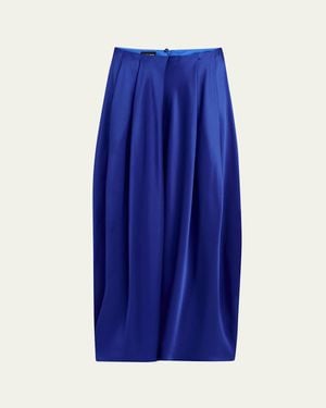Giorgio Armani Double Silk Satin Pleated Midi Skirt - Blue
