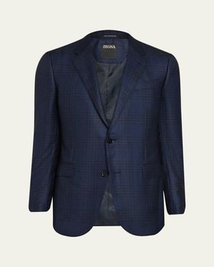 ZEGNA Cashmere And Silk Check Single-Breasted Sport Coat - Blue