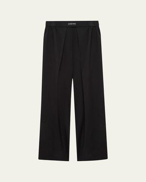 Loewe Logo Waist Asymmetric Pleated Pants - Black
