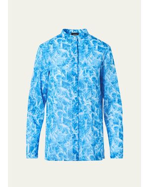 Akris Whitecaps Cotton Voile Button-Front Blouse - Blue