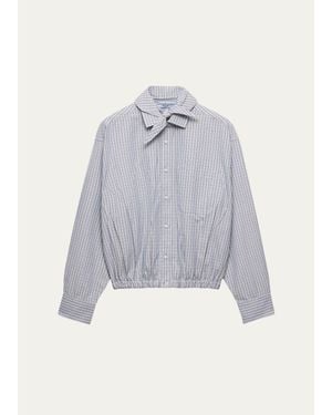 Prada Plaid Cotton Bow-Collar Shirt - Blue