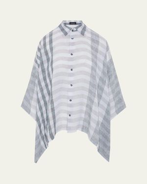 Eskandar Linen Double Pointed Sides Shirt With Collar - Blue