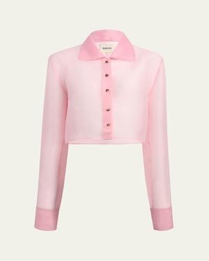 KHAITE Jasen Silk Organza Crop Button-Down Top - Pink