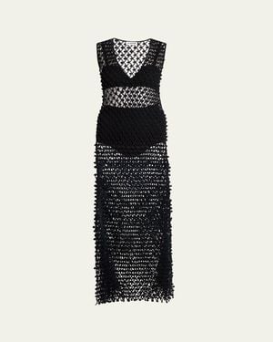 Jil Sander Long Embroidered Net Dress - Black