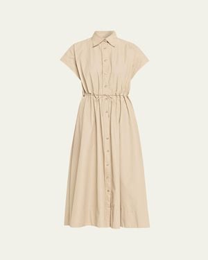 Brandon Maxwell Blake Cap-Sleeve Drawstring Midi Shirtdress - Natural