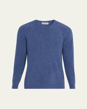 Bergdorf Goodman Cashmere Fisherman Rib Crewneck Sweater - Blue