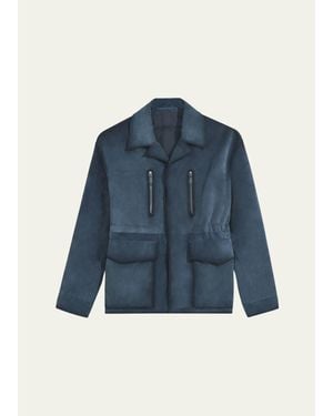 Berluti Scritto-Undercollar Leather Jacket - Blue