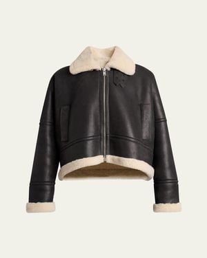 Proenza Schouler Alya Lamb Shearling Oversized Aviator Jacket - Black