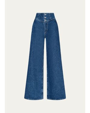 L'Agence Sonja Corseted Wide-Leg Jeans - Blue