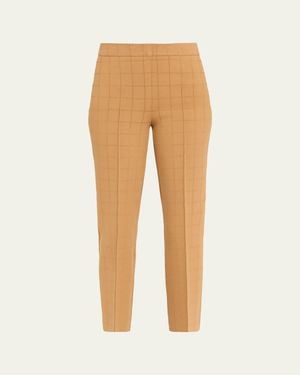 High Sport Metallic Windowpane Matte Jacquard Slim-Leg Crop Pants - Natural
