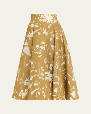 Lela Rose Sheer Floral Jacquard Fit-And-Flare Midi Skirt - Metallic