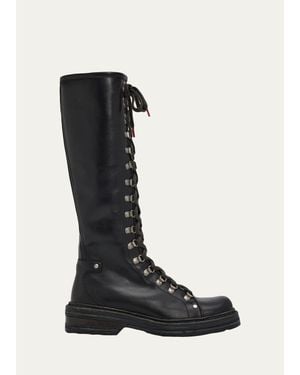 Miu Miu 40Mm Leather Lace-Up Knee-High Combat Boots - Black