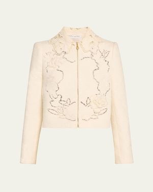 Oscar de la Renta Rose Ladder Stitch Tweed Jacket - Natural