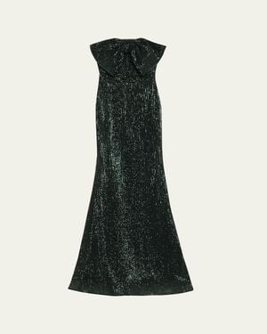 Badgley Mischka Strapless Bow-Front Sequin Gown - Green