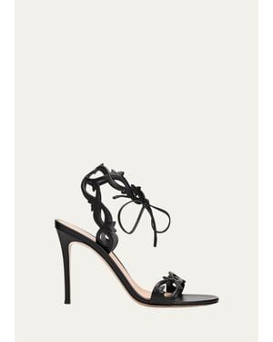 Gianvito Rossi 95Mm Nappa Leather Vine Ankle-Tie Sandals - White