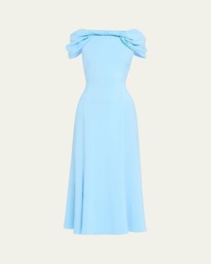 Oscar de la Renta Cap-Sleeve Twisted Cape Cocktail Dress - Blue