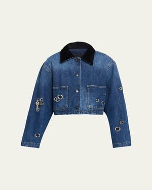 Marc Jacobs Grommet Denim Crop Utility Jacket - Blue