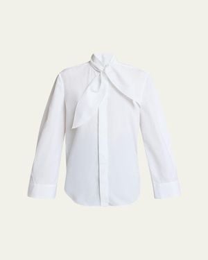 Givenchy Bow Neck Cotton-Poplin Button-Down Shirt - White