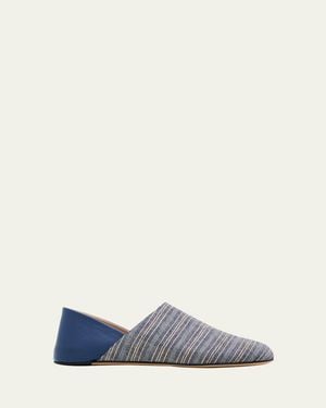 JW Anderson Babouche Collapsible-Heel Leather And Striped Linen Flats - Blue