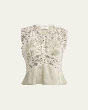 Chloé Lace Silk Sleeveless Top - Natural