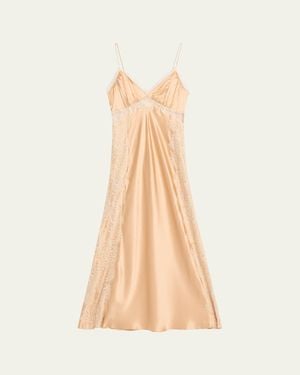 LoveShackFancy Shia Lace-Trim Silk-Blend A-Line Maxi Slipdress - Natural