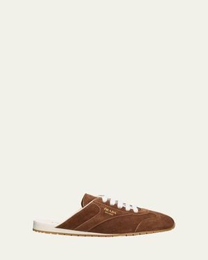 Prada Spark Suede Sneaker Mules - Brown