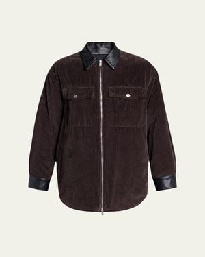 Bottega Veneta Cotton Corduroy Leather-Trim Shirt Jacket - Blue